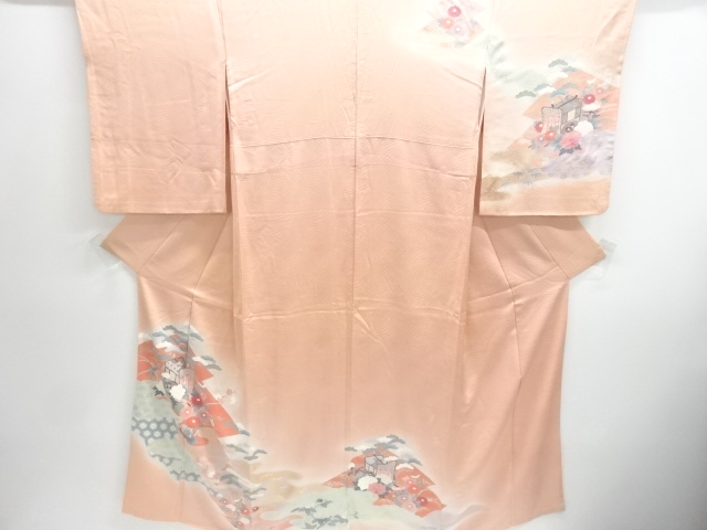 JAPANESE KIMONO / GOSHO-GURUMA / FLORAL PATTERN HOMONGI